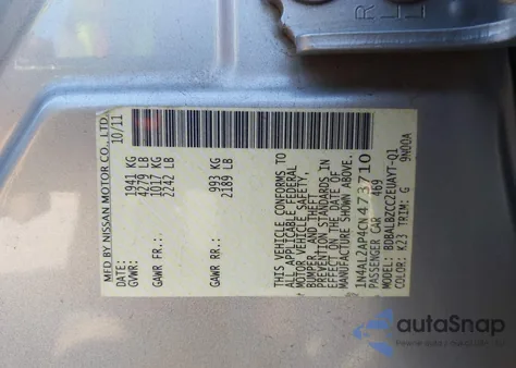 2012 Nissan Altima 2.5 S from USA, damaged, VIN 1N4AL2AP4CN473710